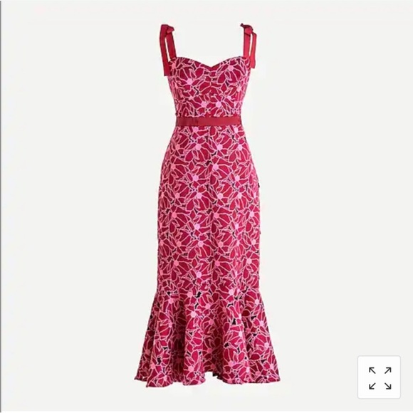 J.Crew Eyelet Midi Dress Flounce Hem Berry Red Pink 4 Small - Picture 5 of 8